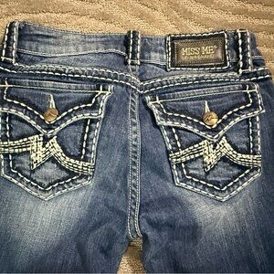 Miss Me Distressed Blue Jeans with Embroidered Pockets